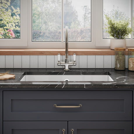 [BKS255] Single Bowl Fireclay Ceramic Rectangular Undermount Kitchen Sink with Overflow - 763mm - Lifestyle 1