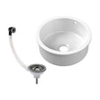[BKS256W3] Balterley Fireclay Ceramic Bowl Round Undermount Kitchen Sink with Central Waste, Overflow and Brushed Nickel Strainer Waste 460mm - Cutout