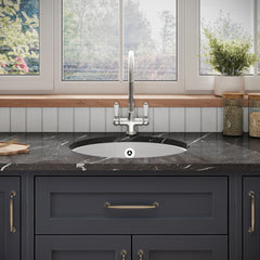 [BKS256W3] Balterley Fireclay Ceramic Bowl Round Undermount Kitchen Sink with Central Waste, Overflow and Brushed Nickel Strainer Waste 460mm - Lifestyle 1