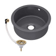 [BKS257W1] Fireclay Bowl Round Undermount Kitchen Sink with Central, Overflow and Brushed Brass Strainer Waste, 460mm - Dark Grey - Cutout