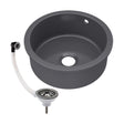 [BKS257W2] Balterley Dark Grey Fireclay Bowl Round Undermount Kitchen Sink with Central, Overflow and Brushed Pewter Strainer Waste, 460mm - Cutout