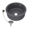 [BKS257W3] Balterley Dark Grey Fireclay Bowl Round Undermount Kitchen Sink with Central, Overflow and Brushed Nickel Strainer Waste, 460mm - Cutout