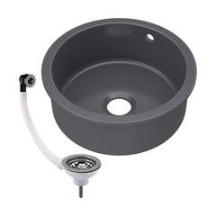[BKS257W3] Balterley Dark Grey Fireclay Bowl Round Undermount Kitchen Sink with Central, Overflow and Brushed Nickel Strainer Waste, 460mm - Cutout