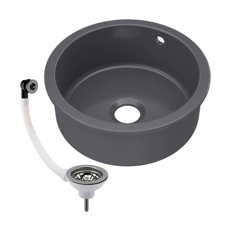 [BKS257W3] Fireclay Ceramic Single Bowl Round Undermount Kitchen Sink with Central Waste Position, Overflow, Choice of Sink and Waste Finish - Cutout