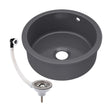 [BKS257W] Fireclay Ceramic Bowl Round Undermount Kitchen Sink with Central Overflow and Chrome Strainer Waste, 460mm - Dark Grey - Cutout