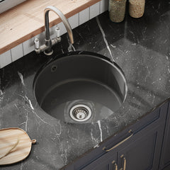 [BKS257] Fireclay Single Bowl Round Undermount Kitchen Sink, Central Waste Position & Overflow - 460mm - Multiple Colours Available - Lifestyle 2