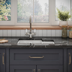 [BKS258] 1.5 Bowl Fireclay Ceramic Undermount Kitchen Sink with Overflow - 549mm - Available as Left or Right Hand - Lifestyle 1