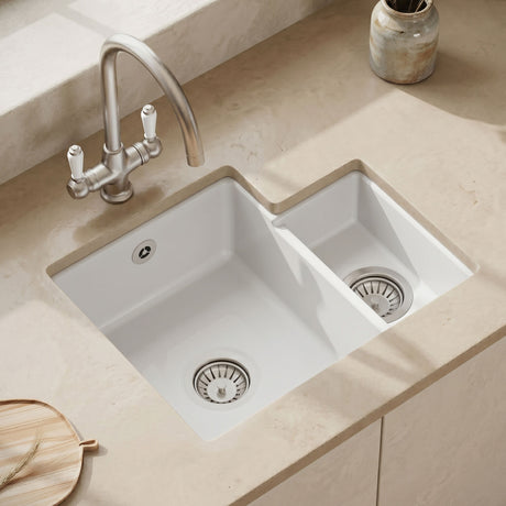 [BKS258] 1.5 Bowl Fireclay Ceramic Undermount Kitchen Sink with Overflow - 549mm - Available as Left or Right Hand - Silo
