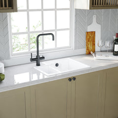 [BKS259] 1.5 Bowl Fireclay Ceramic Undermount Kitchen Sink with Overflow - 549mm - Available as Left or Right Hand - Lifestyle 3