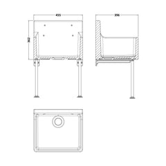 [BKS261] Single Bowl  Fireclay Ceramic Cleaner Sink w.Grid - Multiple Sizes and Accessories - Technical Drawing