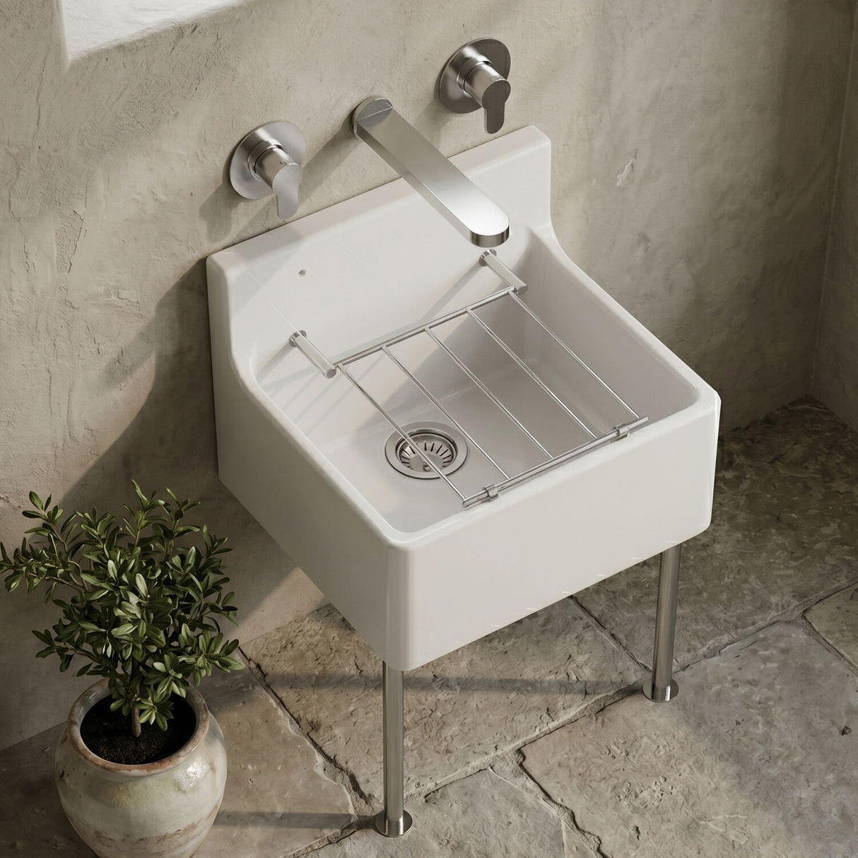 [BKS261] Single Bowl  Fireclay Ceramic Cleaner Sink w.Grid - Multiple Sizes and Accessories - Silo