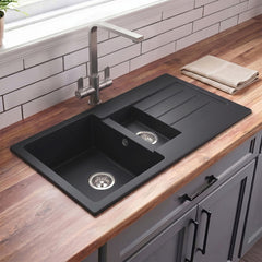[BKS41050SH] 100cm Composite Inset Kitchen Sink with Overflow & Drainer - Available in Multiple Colours - Silo