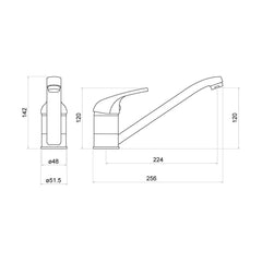 [BKT001] Contemporary Single Lever Kitchen Mixer Tap, Chrome - Technical Drawing