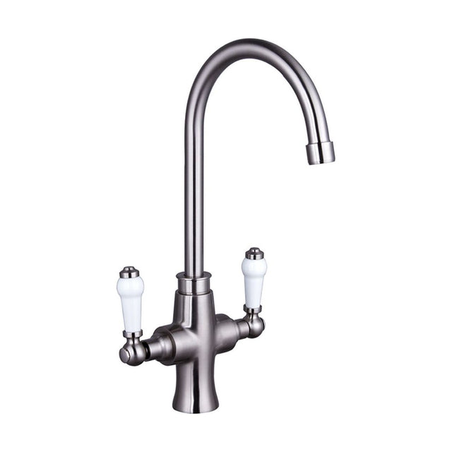 [BKT002BN] Traditional Dual Handle Kitchen Mixer Tap - Brushed Nickel - Cutout
