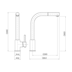 [BKT003BG] Traditional Single Lever Kitchen Mixer Tap, Choice of Finish - Technical Drawing