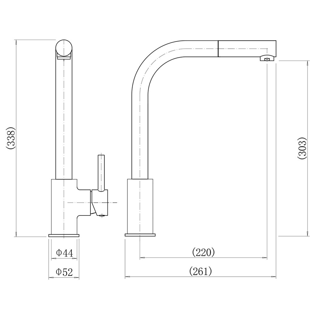 [BKT004BN] Contemporary Single Lever Round Kitchen Sink Mixer Tap, Choice of Colour - Technical Drawing
