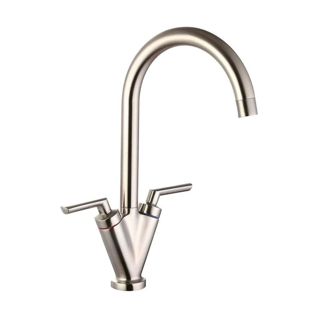 [BKT005BN] Balterley Contemporary Pull Out Dual Lever Kitchen Mixer Tap with Rounded Swivel Spout - Brushed Nickel - Cutout