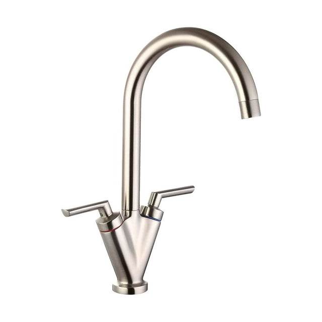 [BKT005BN] Balterley Contemporary Pull Out Dual Lever Kitchen Mixer Tap with Rounded Swivel Spout - Brushed Nickel - Cutout