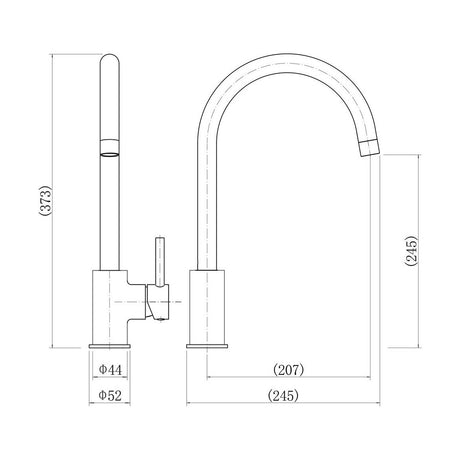 [BKT010] Contemporary Single Lever Kitchen Mixer Tap - Chrome - Technical Drawing