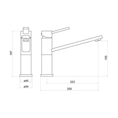 [BKT011] Balterley Contemporary Single Lever Kitchen Mixer Tap with Straight Swivel Spout & Chrome Finish - Technical Drawing