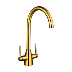 [BKT015BG] Balterley Contemporary Pull Out Dual Lever Kitchen Mixer Tap with Rounded Swivel Spout & Brushed Gold Finish - Cutout