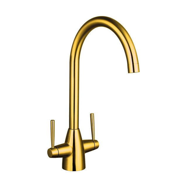 [BKT015BG] Balterley Contemporary Pull Out Dual Lever Kitchen Mixer Tap with Rounded Swivel Spout & Brushed Gold Finish - Cutout