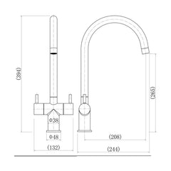[BKT016] Traditional Dual Handle Kitchen Mixer Tap - Chrome - Technical Drawing