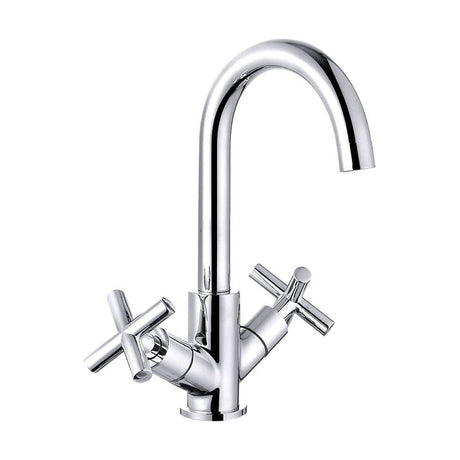 [BKT017] Contemporary Cross Handle Kitchen Mixer Tap - Chrome - Cutout