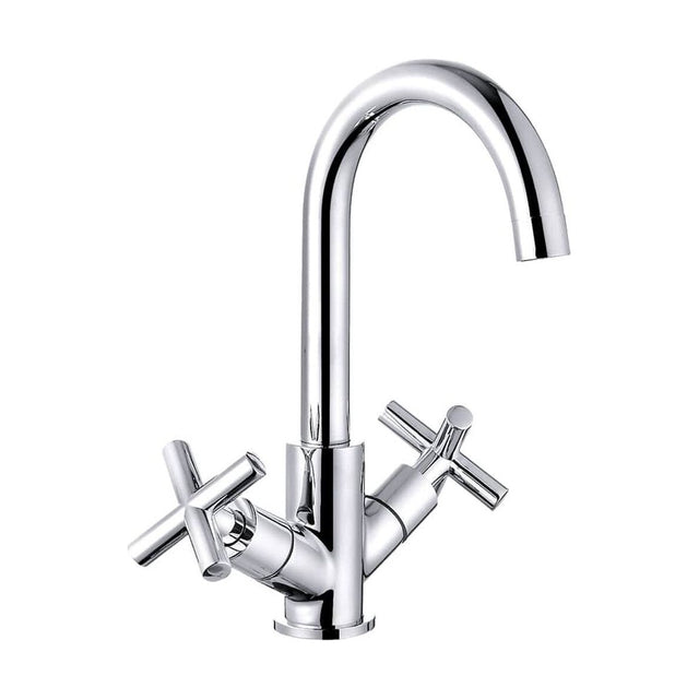 [BKT017] Contemporary Cross Handle Kitchen Mixer Tap - Chrome - Cutout