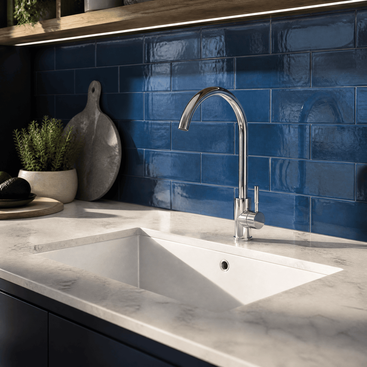 [BKT1310] Modern Round Kitchen Sink Mixer Tap Single Lever, Top-Fix Installation, 355 x 90 x 245 mm - Choice of Colour - Lifestyle 1