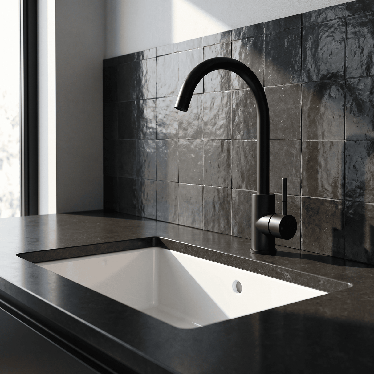 [BKT1311] Modern Round Kitchen Sink Mixer Tap Single Lever, Top-Fix Installation, 355 x 90 x 245 mm - Choice of Colour - Lifestyle 3