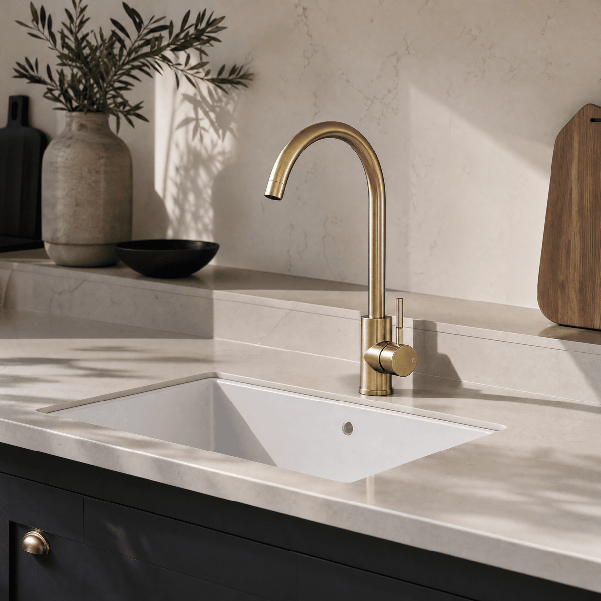[BKT1312] Modern Round Kitchen Sink Mixer Tap Single Lever, Top-Fix Installation, 355 x 90 x 245 mm - Choice of Colour - Lifestyle 3