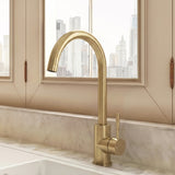Modern Round Kitchen Sink Mixer Tap Single Lever, Top-Fix Installation, 355 x 90 x 245 mm - Choice of Colour