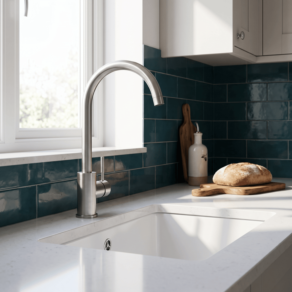 [BKT1313] Modern Round Kitchen Sink Mixer Tap Single Lever, Top-Fix Installation, 355 x 90 x 245 mm - Choice of Colour - Lifestyle 1