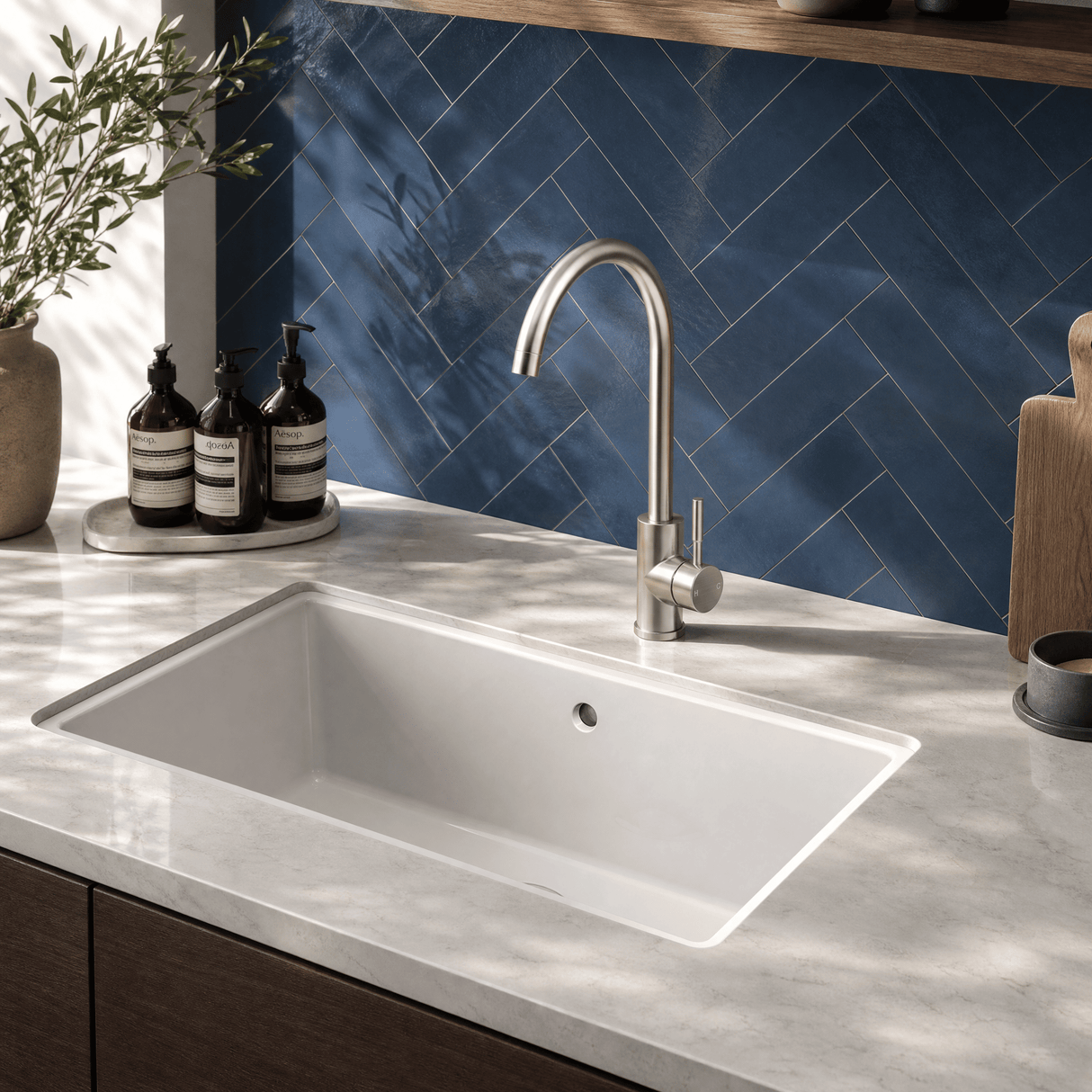 [BKT1313] Modern Round Kitchen Sink Mixer Tap Single Lever, Top-Fix Installation, 355 x 90 x 245 mm - Choice of Colour - Lifestyle 3