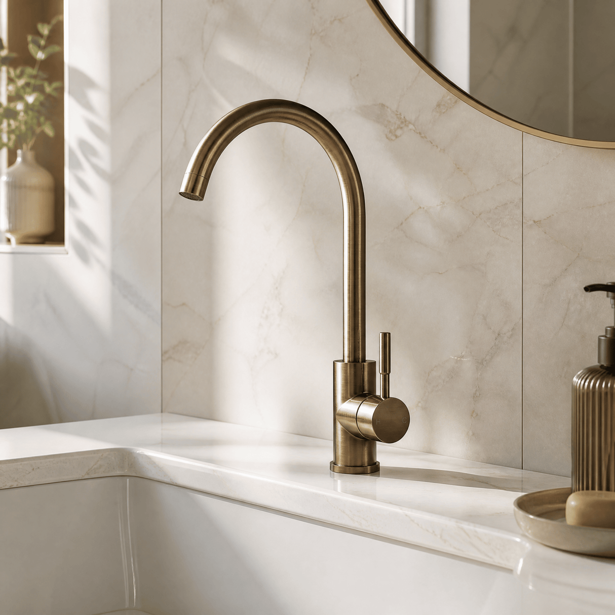 [BKT1323] Modern Round Kitchen Sink Mixer Tap Single Lever, Top-Fix Installation, 355 x 90 x 245 mm - Choice of Colour - Lifestyle 1