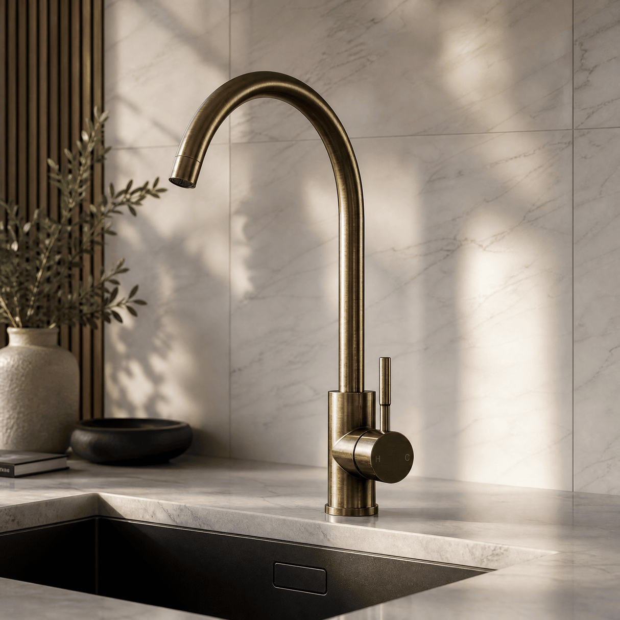 [BKT1323] Modern Round Kitchen Sink Mixer Tap Single Lever, Top-Fix Installation, 355 x 90 x 245 mm - Choice of Colour - Lifestyle 3