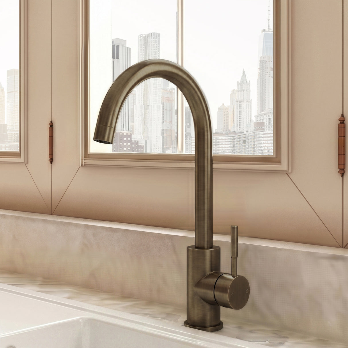 Modern Round Kitchen Sink Mixer Tap Single Lever, Top-Fix Installation, 355 x 90 x 245 mm - Choice of Colour
