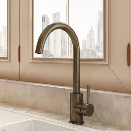 Modern Round Kitchen Sink Mixer Tap Single Lever, Top-Fix Installation, 355 x 90 x 245 mm - Choice of Colour
