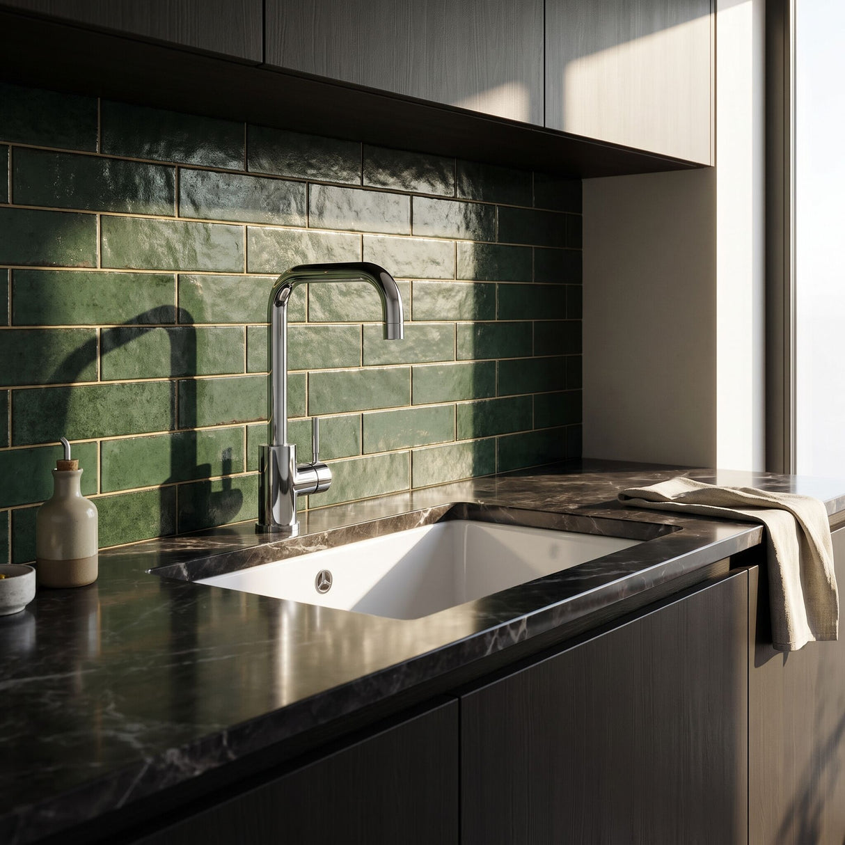 [BKT1325] Modern Square Kitchen Sink Mixer Tap Single Lever, Top Fix Installation, 352 x 90 x 245 mm - Choice of Colour - Lifestyle 3