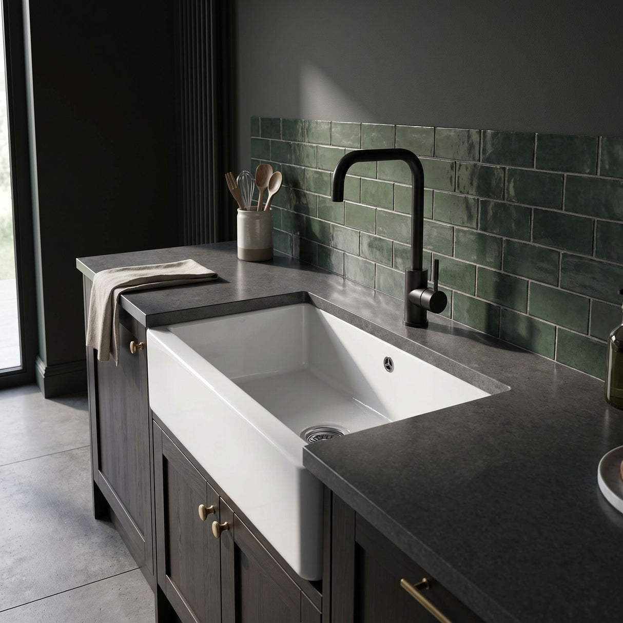 [BKT1326] Modern Square Kitchen Sink Mixer Tap Single Lever, Top Fix Installation, 352 x 90 x 245 mm - Choice of Colour - Lifestyle 1