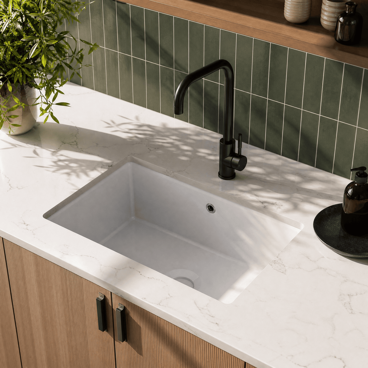 [BKT1326] Modern Square Kitchen Sink Mixer Tap Single Lever, Top Fix Installation, 352 x 90 x 245 mm - Choice of Colour - Lifestyle 3