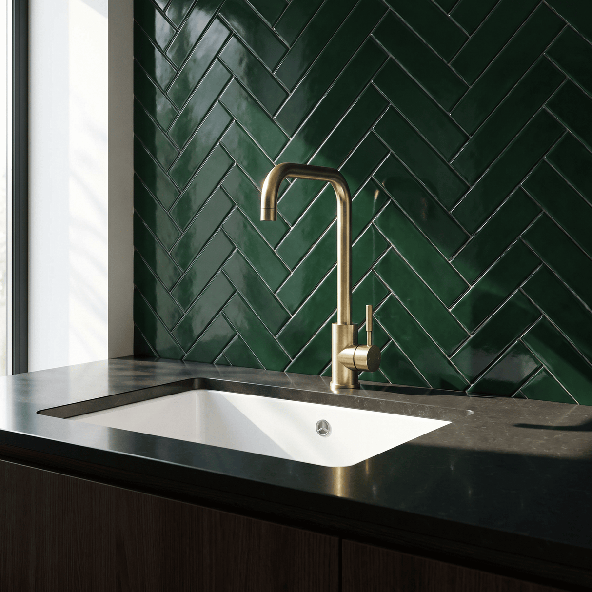 [BKT1327] Modern Square Kitchen Sink Mixer Tap Single Lever, Top Fix Installation, 352 x 90 x 245 mm - Choice of Colour - Lifestyle 1