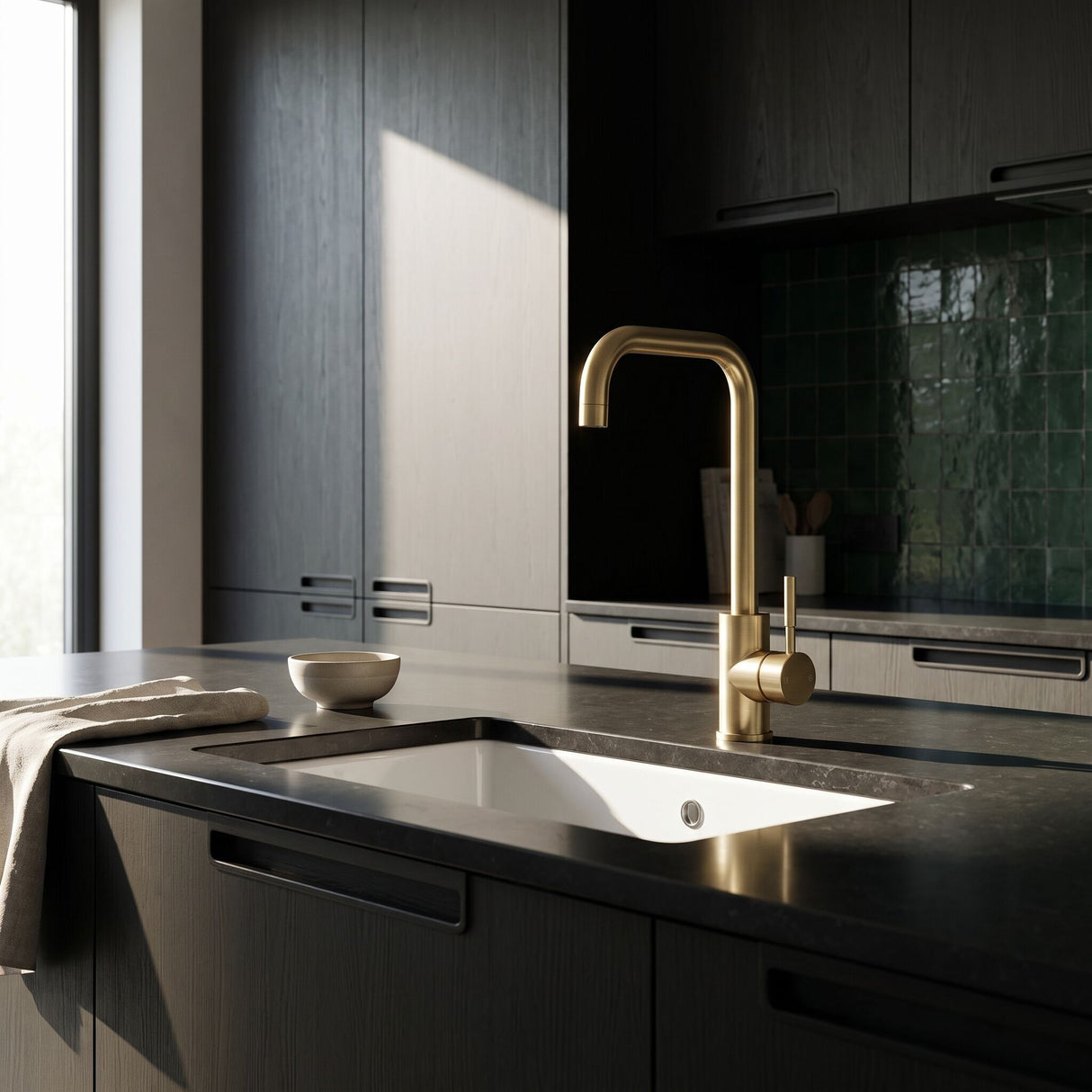 [BKT1327] Modern Square Kitchen Sink Mixer Tap Single Lever, Top Fix Installation, 352 x 90 x 245 mm - Choice of Colour - Lifestyle 3
