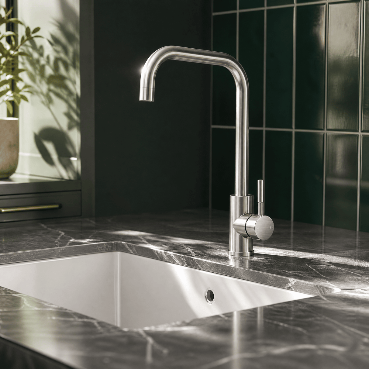 [BKT1328] Modern Square Kitchen Sink Mixer Tap Single Lever, Top Fix Installation, 352 x 90 x 245 mm - Choice of Colour - Lifestyle 2