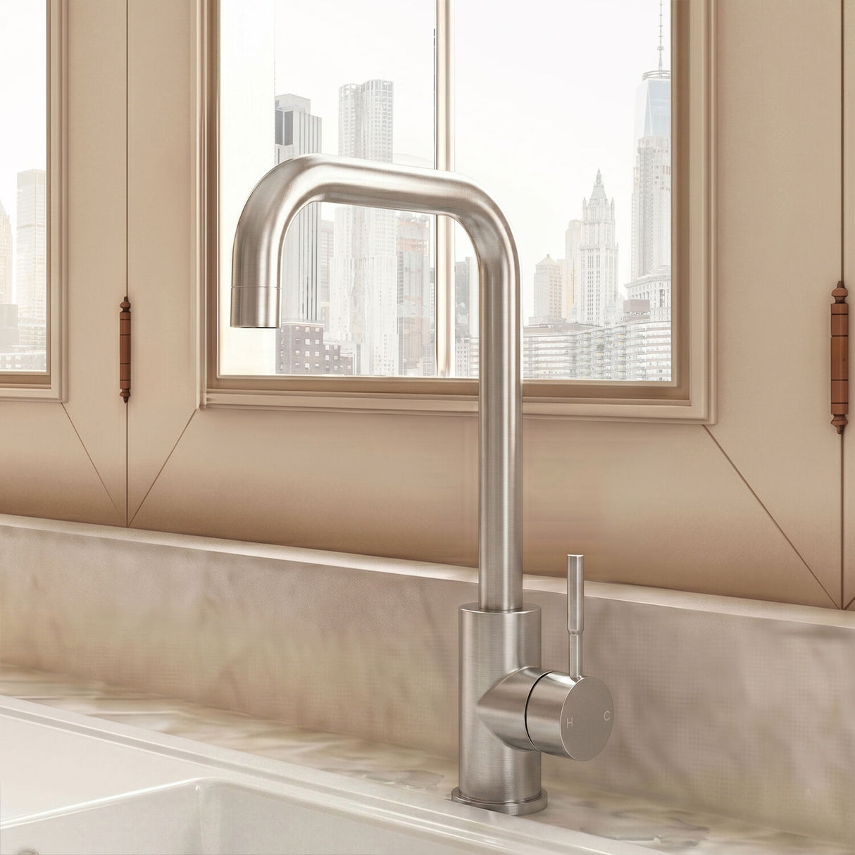 [BKT1328] Modern Square Kitchen Sink Mixer Tap Single Lever, Top Fix Installation, 352 x 90 x 245 mm - Choice of Colour - Silo