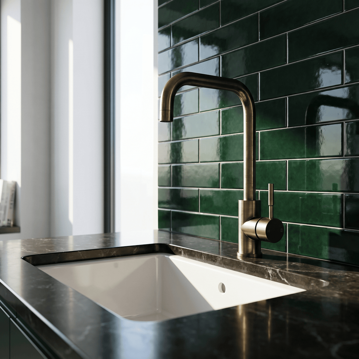 [BKT1329] Modern Square Kitchen Sink Mixer Tap Single Lever, Top Fix Installation, 352 x 90 x 245 mm - Choice of Colour - Lifestyle 2