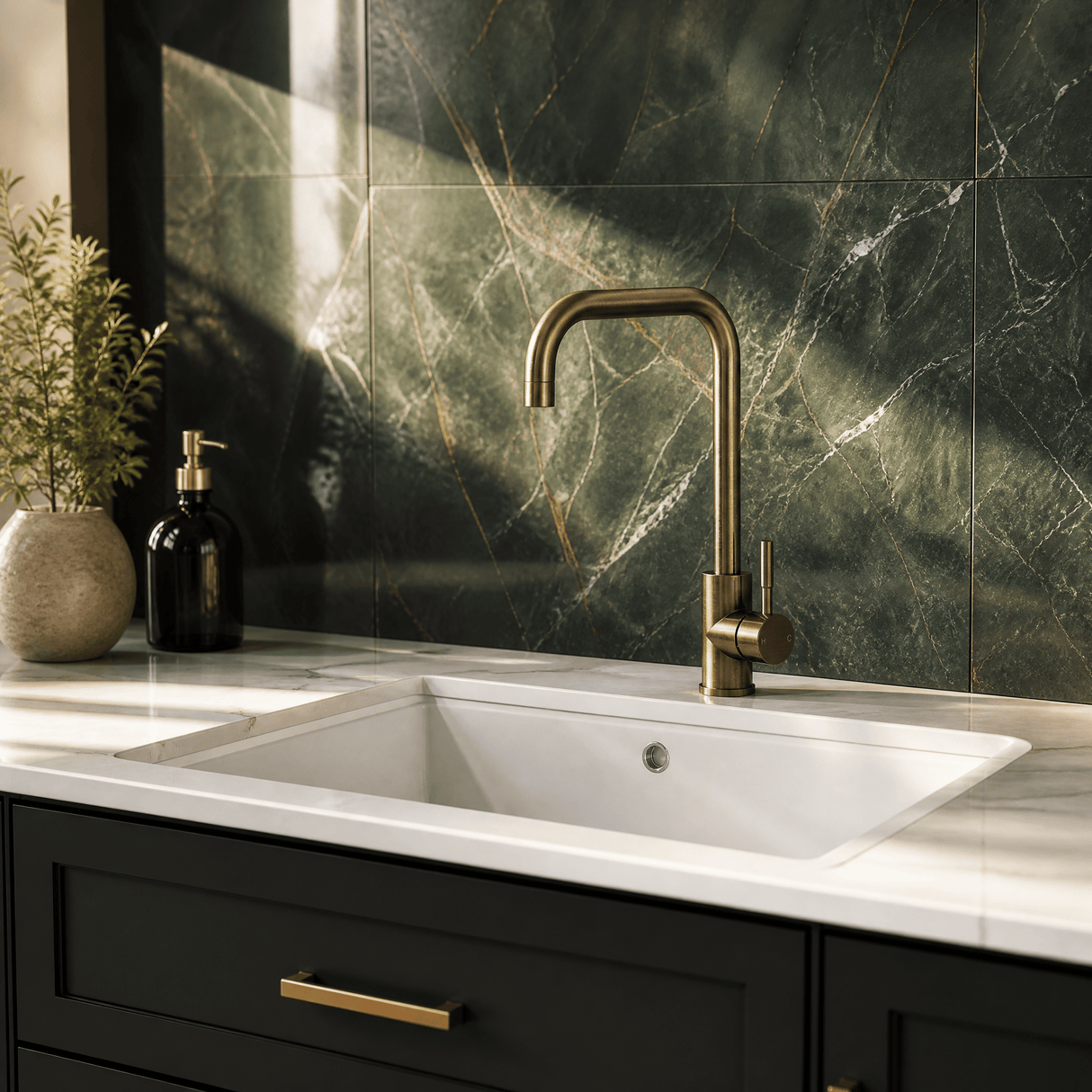 [BKT1329] Modern Square Kitchen Sink Mixer Tap Single Lever, Top Fix Installation, 352 x 90 x 245 mm - Choice of Colour - Lifestyle 3