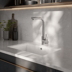 [BKT1330] Modern L-Neck Kitchen Sink Mixer Tap Single Lever, Top Fix Installation, 347 x 90 x 245 mm - Choice of Colour - Lifestyle 3