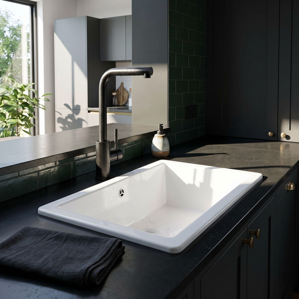 [BKT1331] Modern L-Neck Kitchen Sink Mixer Tap Single Lever, Top Fix Installation, 347 x 90 x 245 mm - Choice of Colour - Lifestyle 1